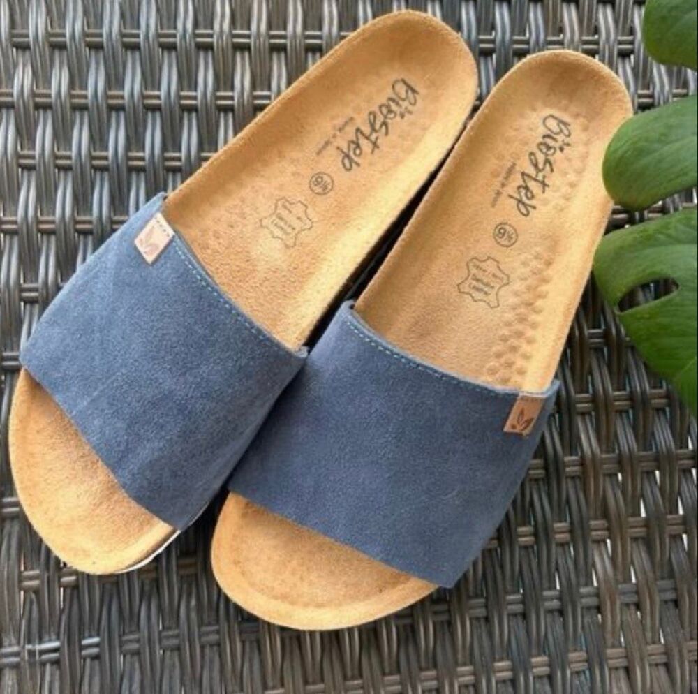 BIOSTEP Blue Suede Bandeau Footbed Slip On Sandals-8